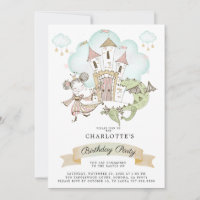 Watercolor Castle Princess Dragon Girl's Birthday 