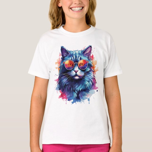 Watercolor Cat Art Print – Elegant Feline Design T-Shirt (Front)