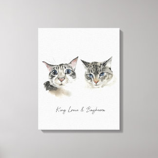 Watercolor Cat Artwork – Twin Feline Portrait Canvas Print