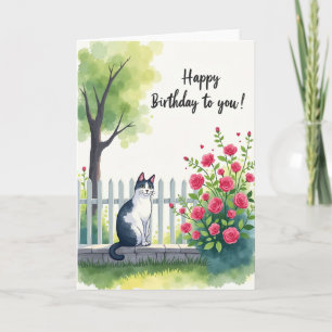 Watercolor Cat Birthday Card