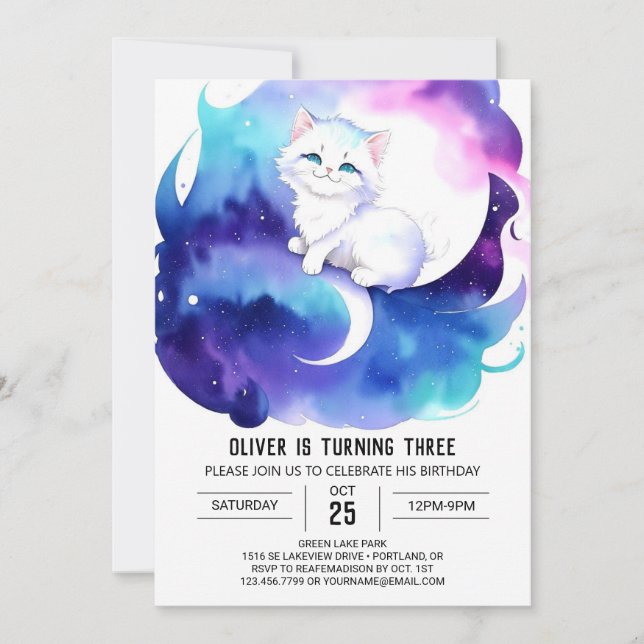Watercolor Cat Chic Birthday Invitation (Front)