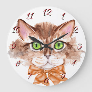 Watercolor Cat Clock