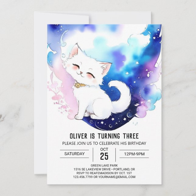 Watercolor Cat Enchantment Birthday Invitation (Front)