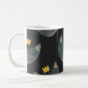 Watercolor cat faces, black seamless. coffee mug