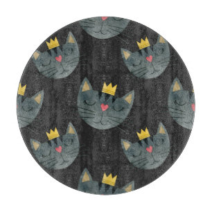 Watercolor cat faces, black seamless. cutting board