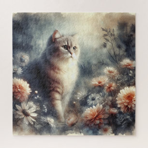 Watercolor Cat & Floral - A Mother's Love Jigsaw Puzzle