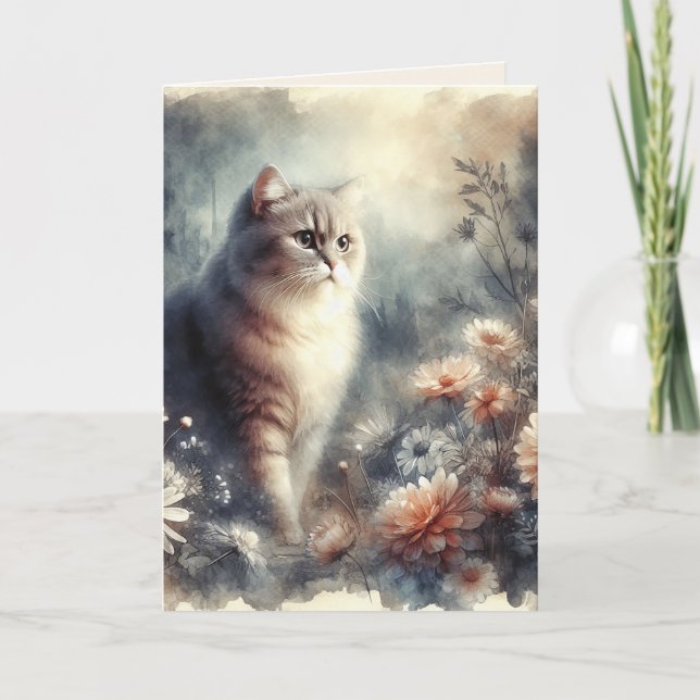 Watercolor Cat & Floral - Mother's Day Card (Front)