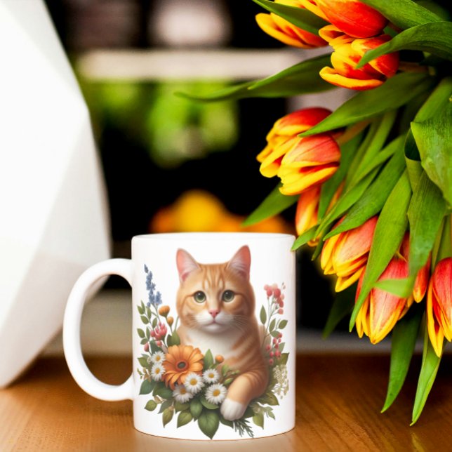 Watercolor Cat & Flowers Coffee Mug (Creator Uploaded)
