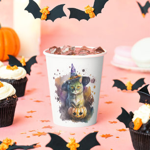 Watercolor Cat Halloween Paper Cups