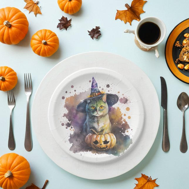 Watercolor Cat Halloween Paper Plate (Creator Uploaded)