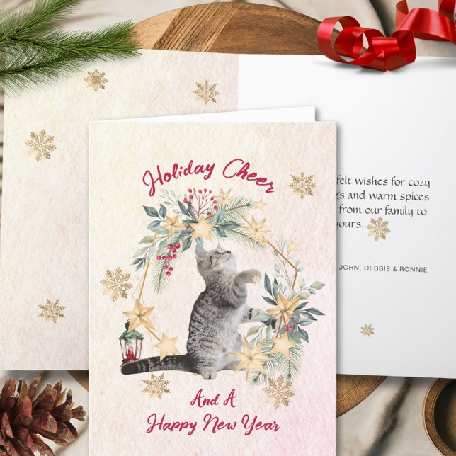 Watercolor Cat Holiday Modern Christmas Greetings Card (Creator Uploaded)