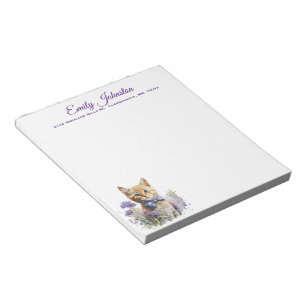 Watercolor Cat in Flowers Custom Stationery Notepad