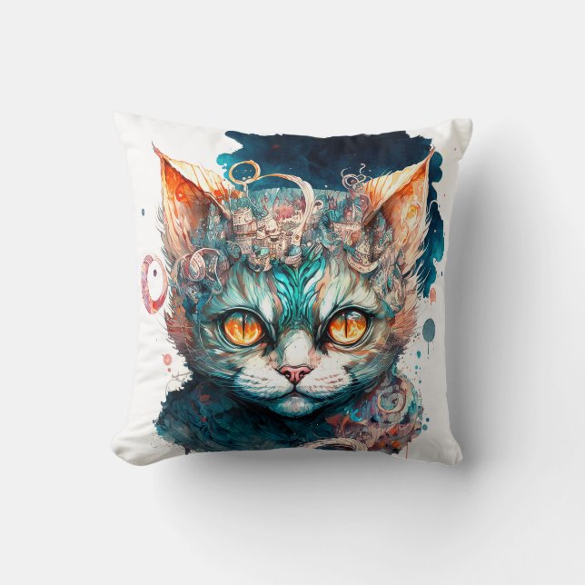Watercolor cat in steampunk style cushion (Front)