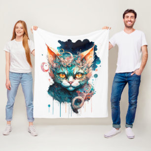 Watercolor cat in steampunk style  fleece blanket