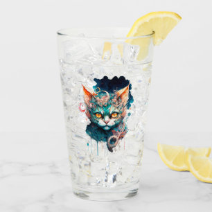 Watercolor cat in steampunk style glass
