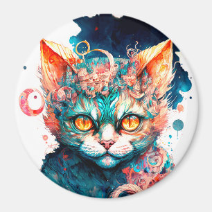 Watercolor cat in steampunk style magnet