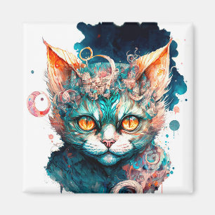 Watercolor cat in steampunk style magnet