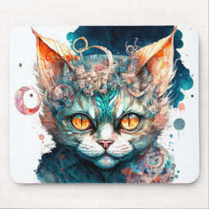 Watercolor cat in steampunk style  mouse pad