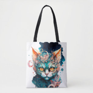 Watercolor cat in steampunk style  tote bag