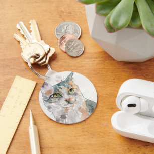 Watercolor Cat Key Ring