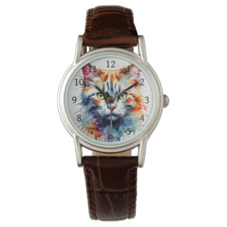 Watercolor Cat Multicolor Splash art Watch