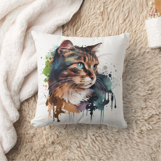 Watercolor Cat Painting Cushion