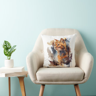 Watercolor Cat Painting Cushion
