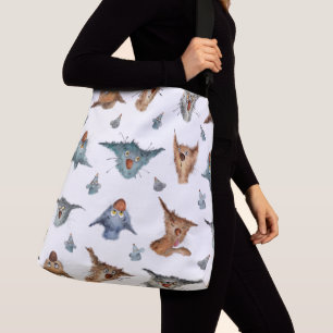 Watercolor Cat Pattern Crossbody Bag