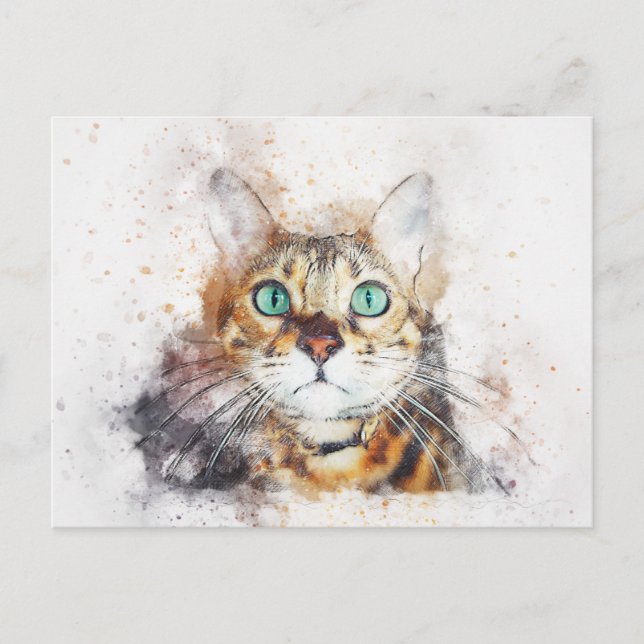 Watercolor Cat Postcard (Front)