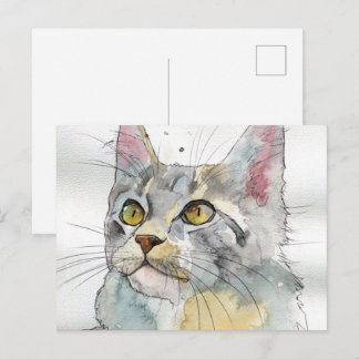 Watercolor Cat Postcard