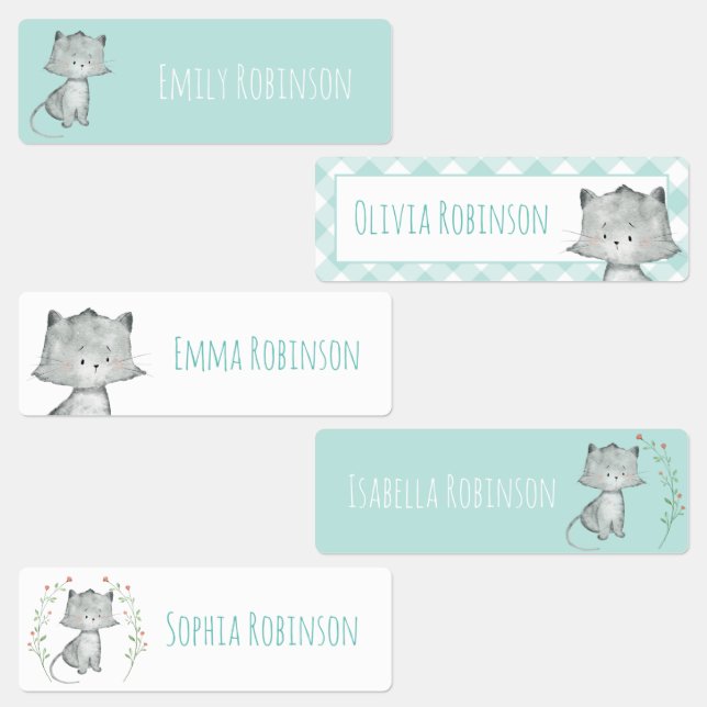 Watercolor Cat School Preschool Daycare Labels (Group)