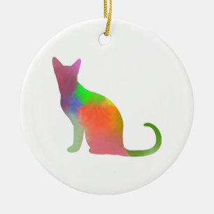 Watercolor Cat Silhouette Ceramic Tree Decoration
