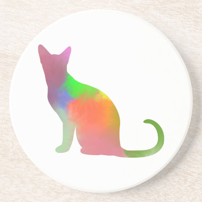 Watercolor Cat Silhouette Coaster (Front)