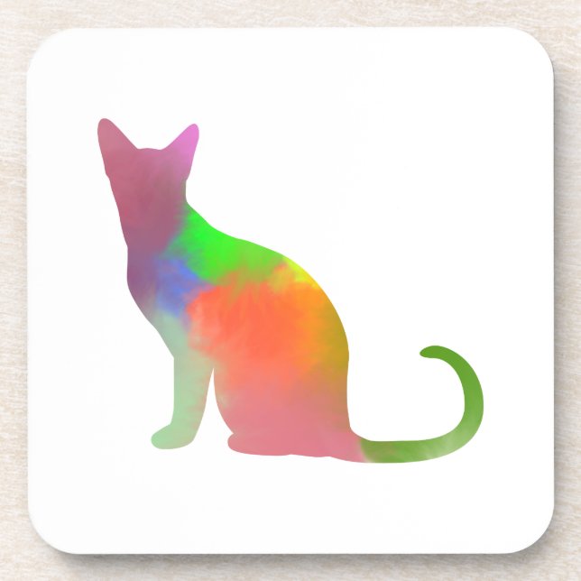 Watercolor Cat Silhouette Coaster (Front)