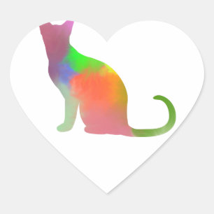 Watercolor Cat Silhouette Heart Sticker