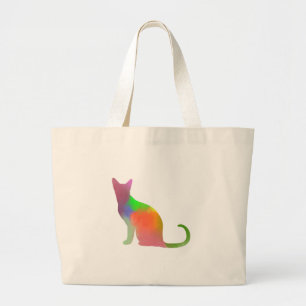 Watercolor Cat Silhouette Large Tote Bag