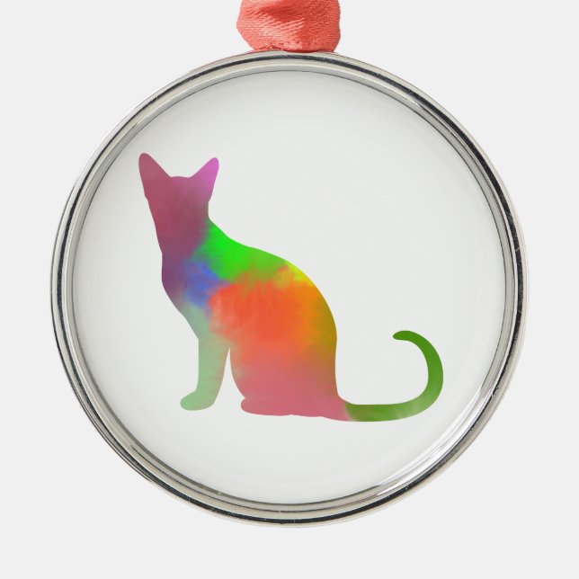 Watercolor Cat Silhouette Metal Tree Decoration (Front)
