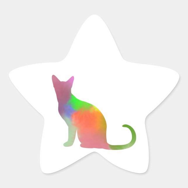Watercolor Cat Silhouette Star Sticker (Front)