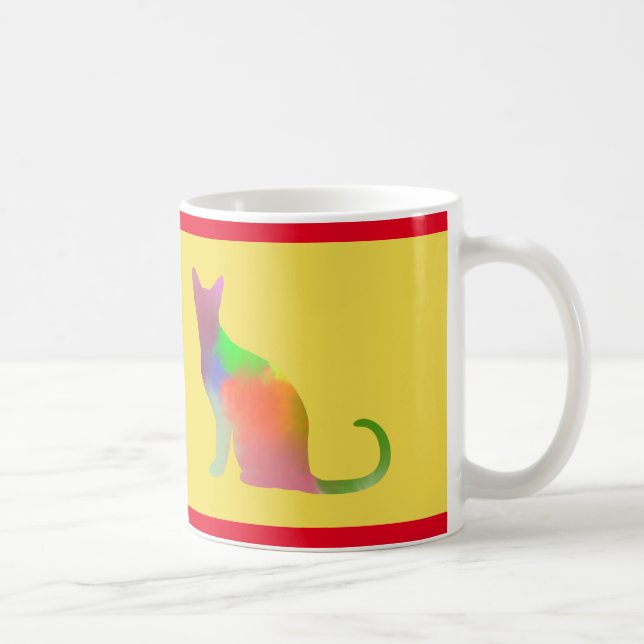 Watercolor Cat Silhouette With Red Stripes Coffee Mug (Right)