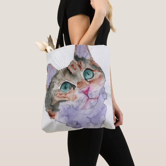 Watercolor Cat Tote Bag (Close Up)