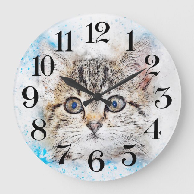 watercolor cat wall clock (Front)