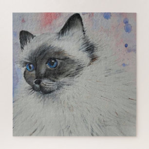 Watercolor - Cat With Blue Eyes - Jigsaw Puzzle