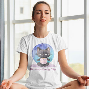 Watercolor Cat Yoga Lover Teacher Mom Women Gift T-Shirt