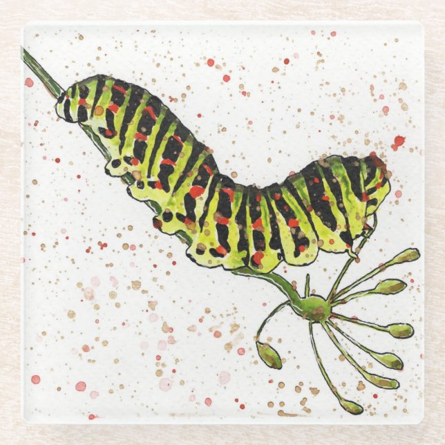 Watercolor Caterpillar Coaster (Front)