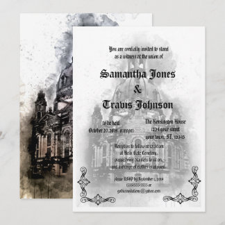 Watercolor Cathedral Goth Wedding Invitations