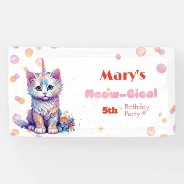 Watercolor Caticorn Meow-Gical Birthday Banner (Horizontal)