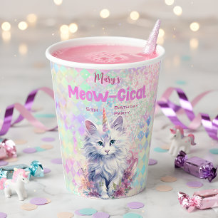 Watercolor Caticorn Meow-Gical Birthday  Paper Cups