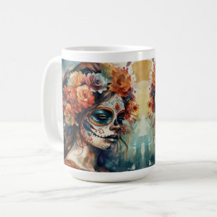 Watercolor Catrina Dia de los Muertos Sugar Skull Coffee Mug
