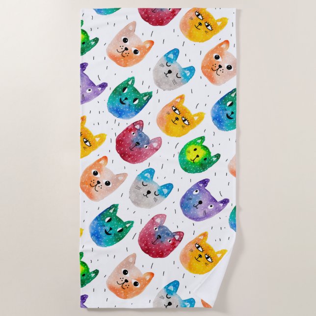 Watercolor cats and friends beach towel (Front)