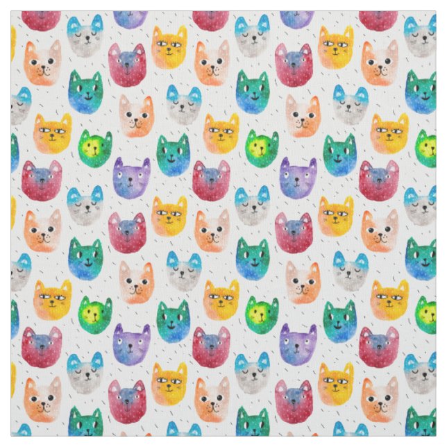 Watercolor cats and friends fabric (Swatch)